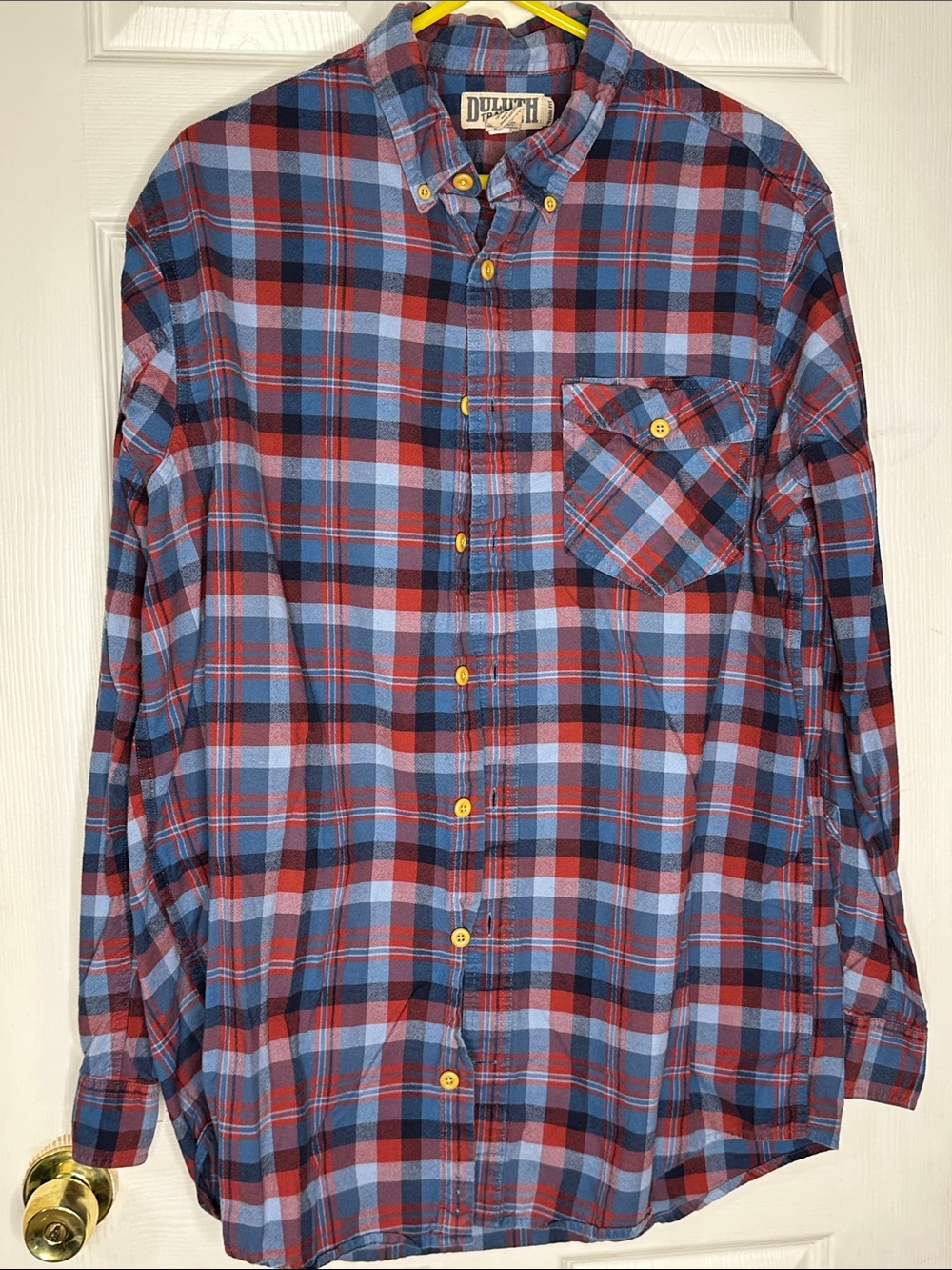 Duluth Trading Co Red and Blue Plaid Button-Down Shirt